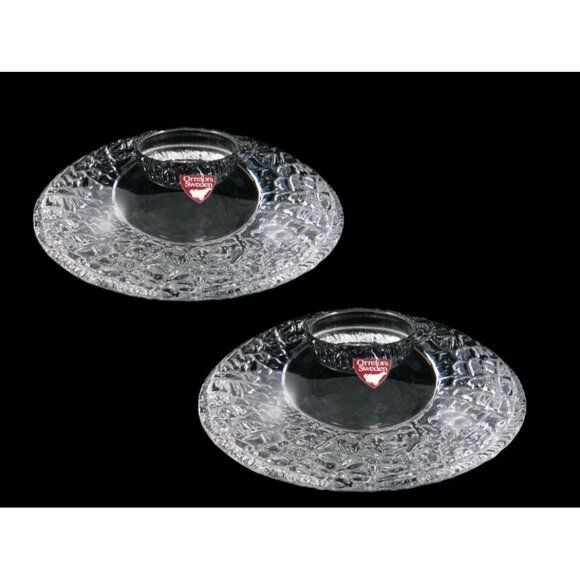 Orrefors Sweden Crystal Textured Glass votive candle Holders - Set Of 2 - Picture 1 of 5